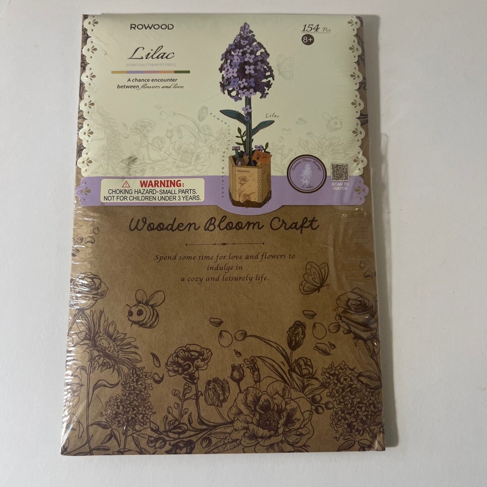 Rowood Lilac Wooden Bloom Craft 3D Puzzle Kit Robotime TW021 154 Pcs New